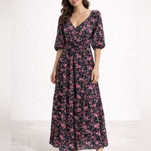 Lucy Paris Pink and Black Floral Maxi Dress